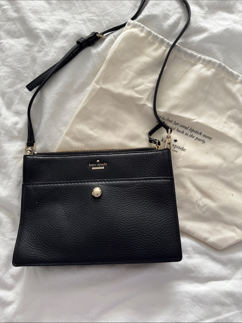 kate spade Black Pebbled Leather Crossbody with Gold Hardware